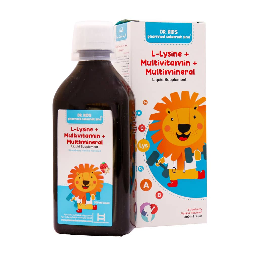 شربت ال لیزین و مولتی ویتامین و مینرال دکتر کیدز 300 میلی لیتر